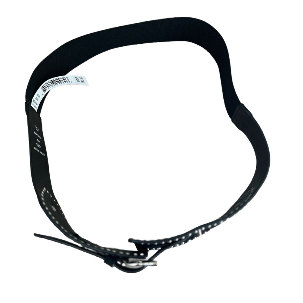 Lucky Brand Black Studded Suede Stretch Belt with Silver Accents - Picture 4 of 6